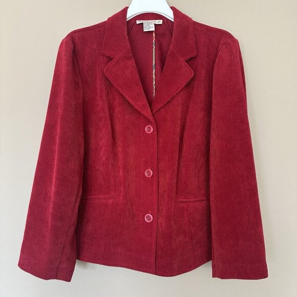 Requirements Jackets & Blazers - Red Corduroy Blazer Jacket Women PETITE XL Notched Christmas Holiday Fall Winter